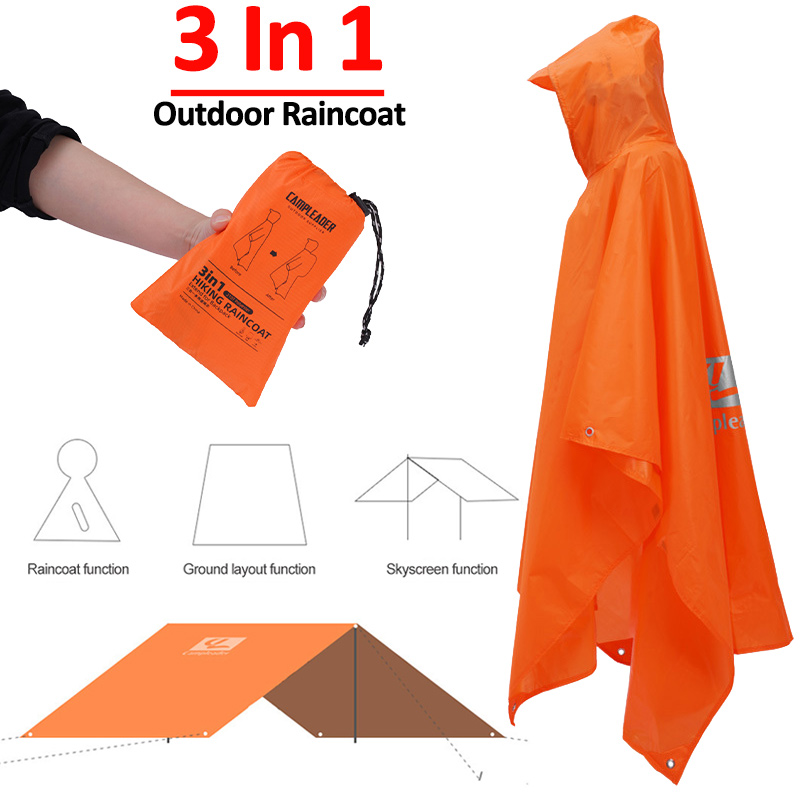 Camping Rain Poncho - 3 w 1 płaszcz przeciwdeszczowy na