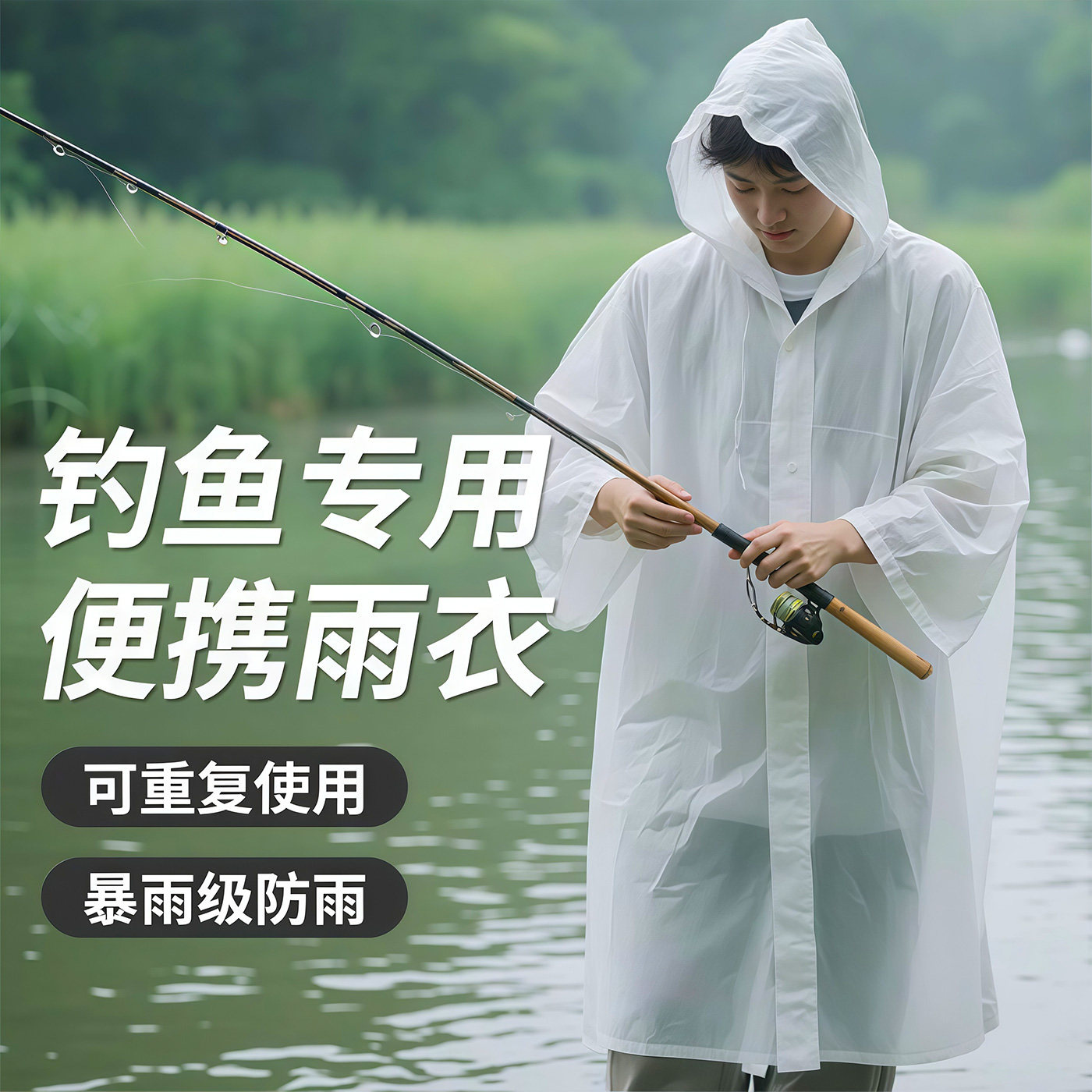 Camping Rain Poncho - Płaszcz przeciwdeszczowy EVA wielokrotnego użytku, pogrubiony,